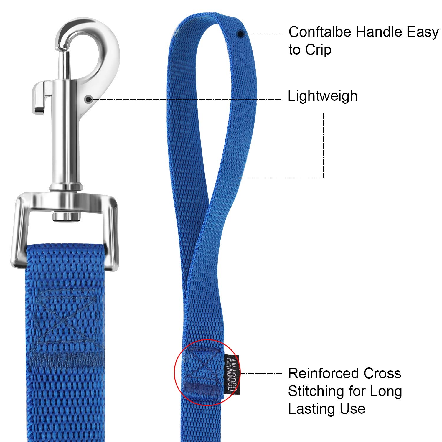 AMAGOOD Hundeleine, 180 cm, robust und langlebig, traditioneller Stil, mit einfach zu bedienendem Halsband-Haken, Hundeleine, ideal für kleine und mittelgroße und große Hunde (blau, 2,5 cm x 1,8 m)