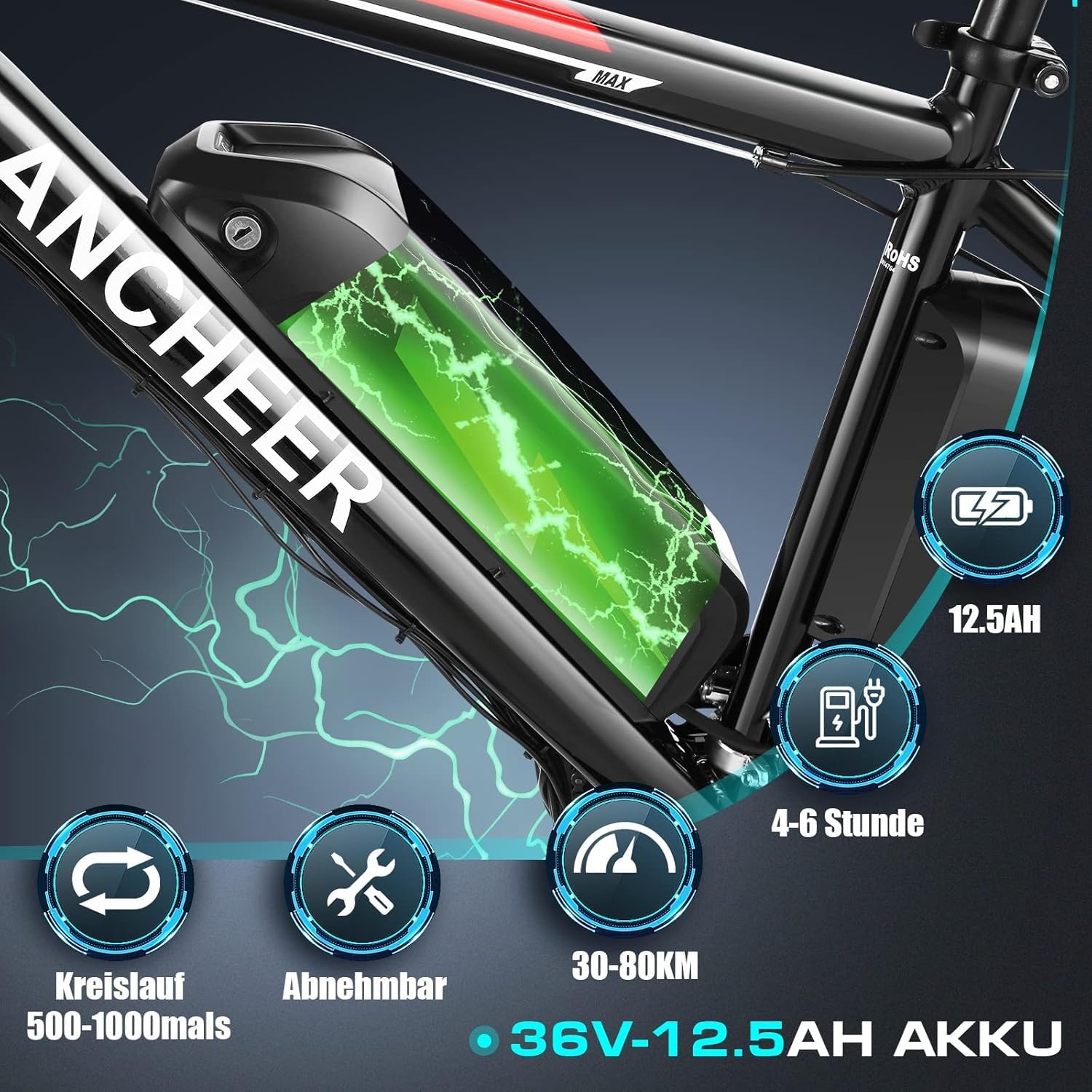 Produktbild von ANCHEER E-Bike Trekkingrad 27,5 Zoll – 36V 10.4Ah Akku, 250W Motor, 100km Reichweite, 21-Gang, Scheibenbremsen, LCD-Display, Für Damen & Herren – Pedelec Mountainbike