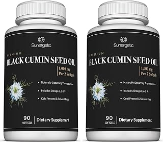 Sunergetic Premium Black Cumin Seed Oil Softgels – 1,000mg of Black Seed Oil Per Serving – Non GMO Cold Pressed Nigella Sativa – Includes Thymoquinone & Omega’s - 90 Softgels (Pack of 2)