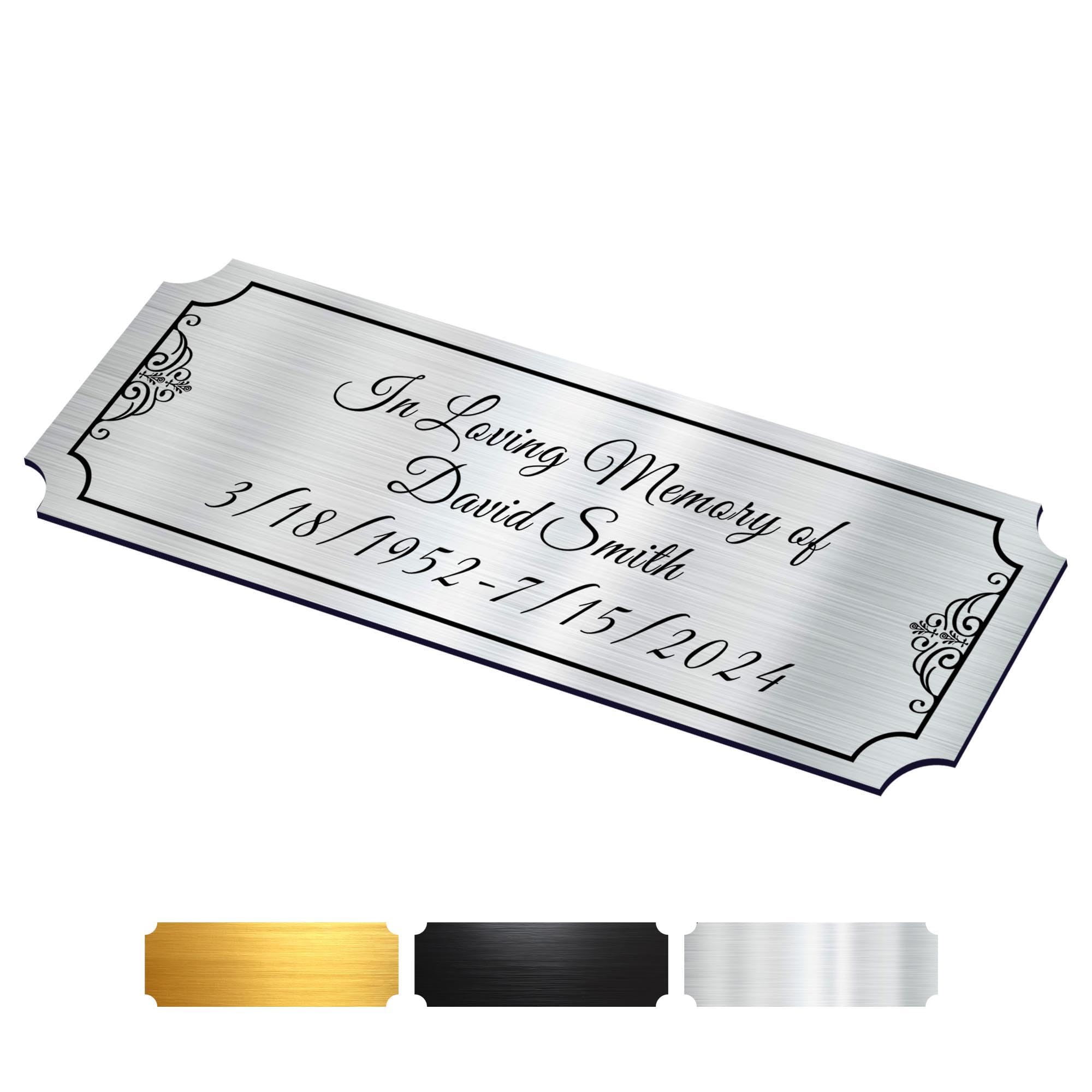 Engraved Plaques Personalised Memorial Plaques for Doors Urns Solid Metal Plate Engraved 1x3in Name Plate Name Label Plaque Name Tags with Adhesive Backing (Sliver-1x3in, Design 3)