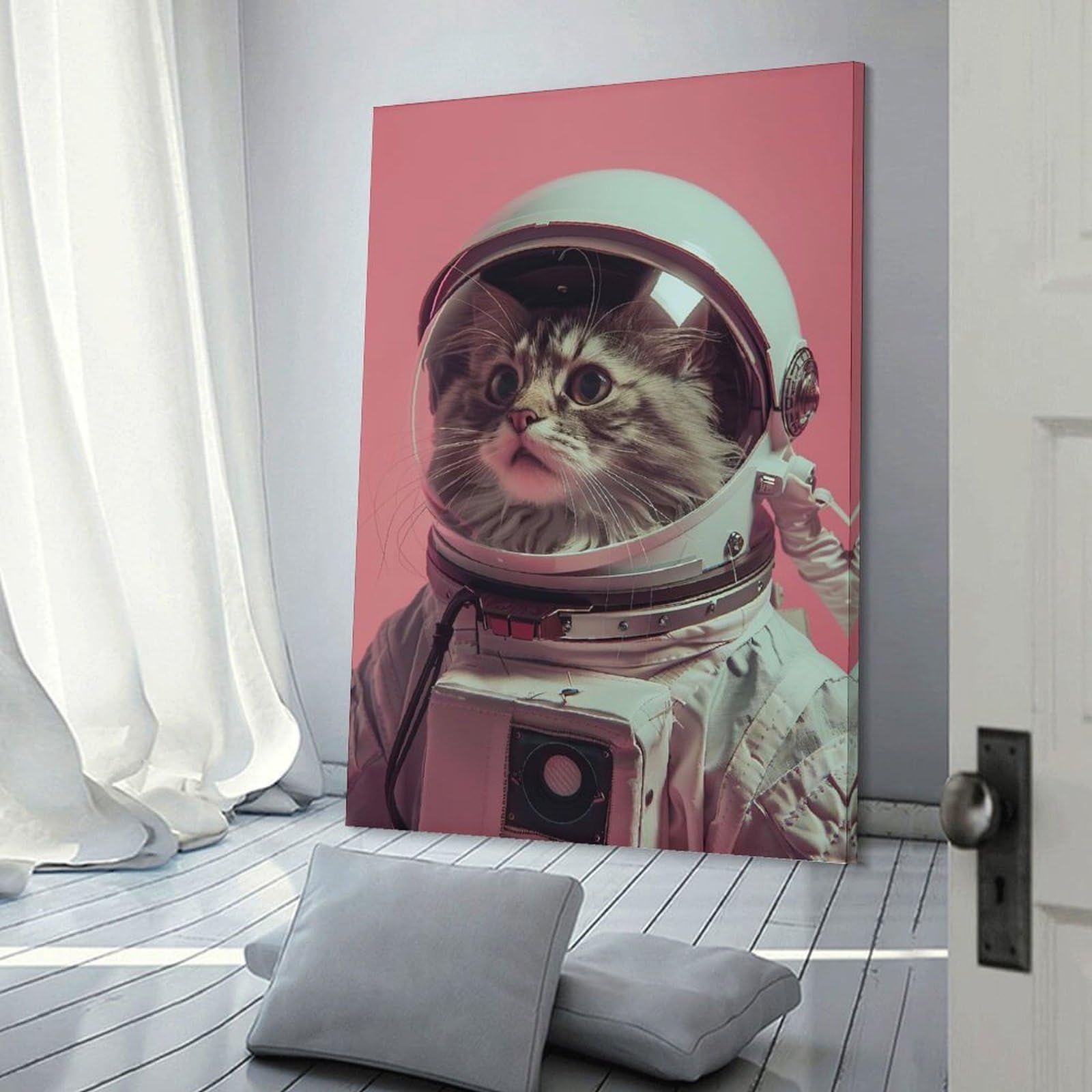 Junmoney Frame-Style-6 Maine Coon Astronaut Canvas Wall Decor 24X36inch(60X90cm), For Feature Walls In Flats Or Modern Rooms, Decorative Artwork With Flexible Styling