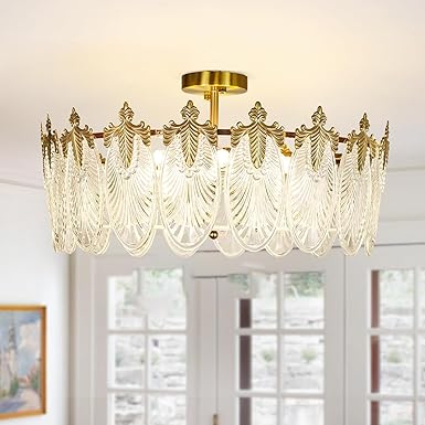 Depuley Depuley Moderne kristallen plafondlamp, 60 cm, kristallen kroonluchter, goud, semi-inbouwplafondlamp, led, lamp met elegant design, E14 x 8 lampen voor woonkamer, eetkamer, restaurant