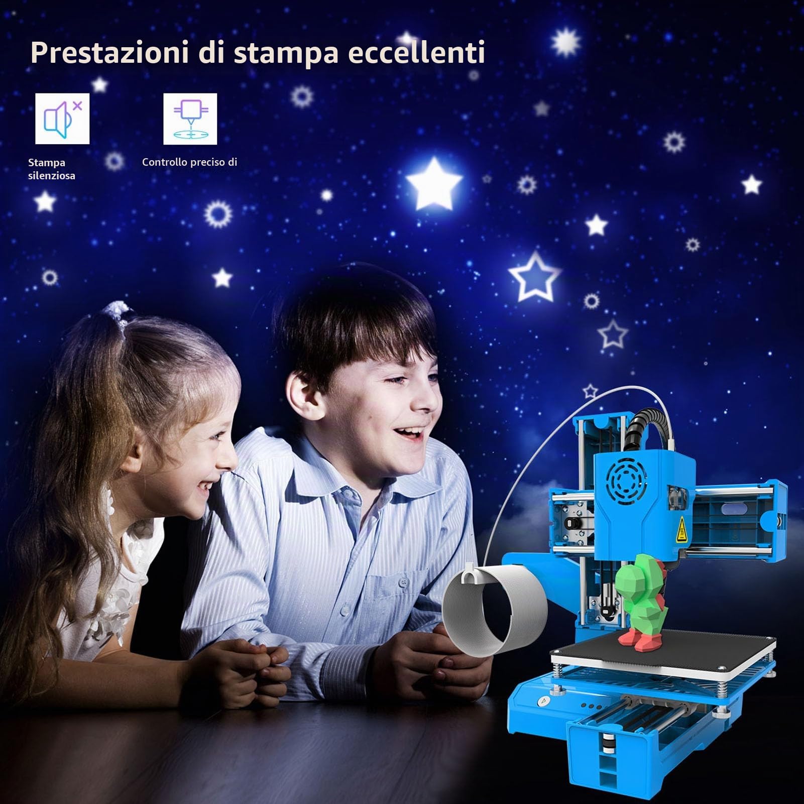 Stampante 3D Mini Macchina da Stampa Desktop per Bambini Formato di Stampa 100x100x100mm Piattaforma Rimovibile Stampa One-Key con Scheda TF Filamento Campione PLA per Principianti