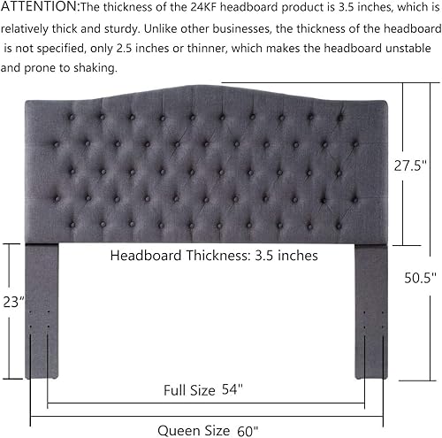 Miniatura 78 de 24KF Cabecera tapizada con terciopelo con diseño de botones capitoné, tamaño Queen/Matrimonial, cómoda, a la moda, acolchada, color rubor