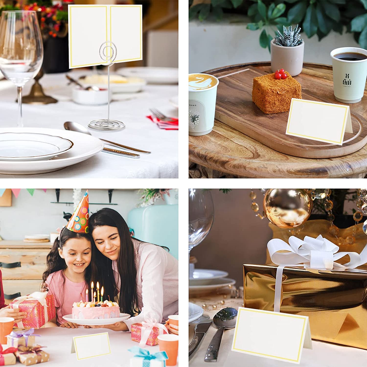 50 Cartellini Segnaposto Matrimonio - Con Bordo Dorato - Dimensioni 8.4x10.2cm - Per Tavoli E Eventi - Foto 2