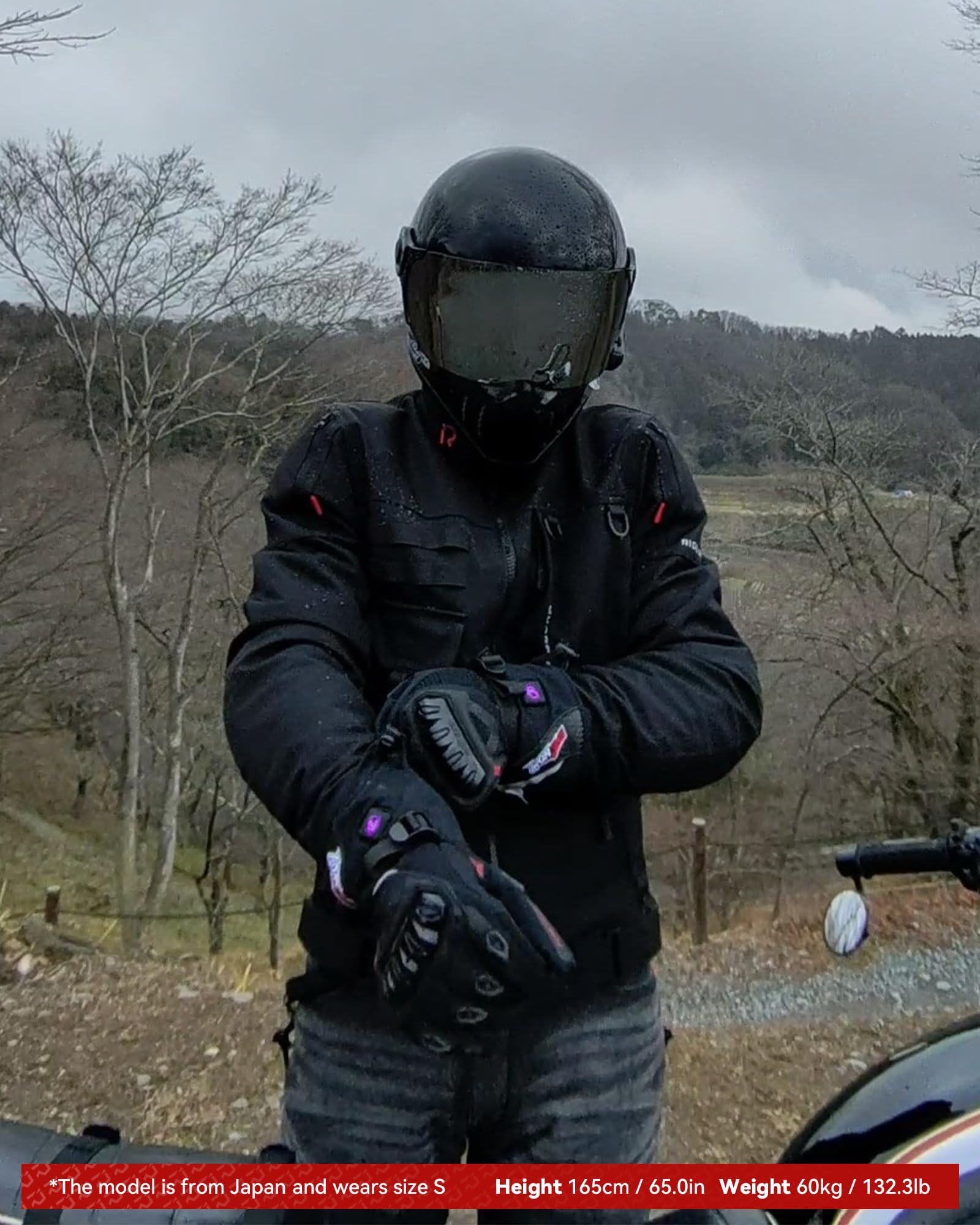 RIDEIRON Veste Moto Hommes Hiver Blouson Moto CE Class A Epaulettes Coudières(CE-2) Doublure Amovible Imperméable et Coupe-Vent Noir