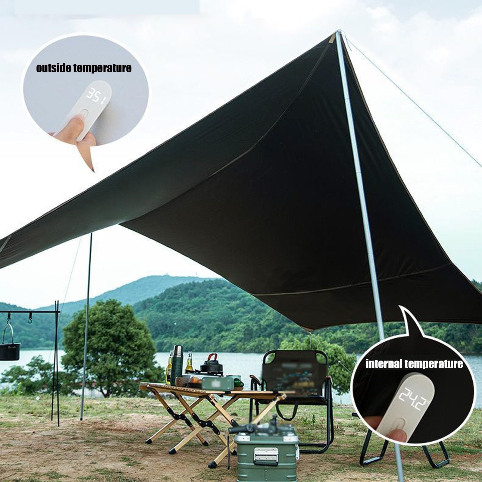 Tarp 5.6x4.4m Wasserdicht, Ultraleicht Camping Zeltplane 8-eckige Markise, Mit 8 Bodennägel+8 Nylonseile+3 Streben, Anti-UV Regen Schutz, Für Camping Picknick Wandern ( Color : Beach Gold , Size : 560