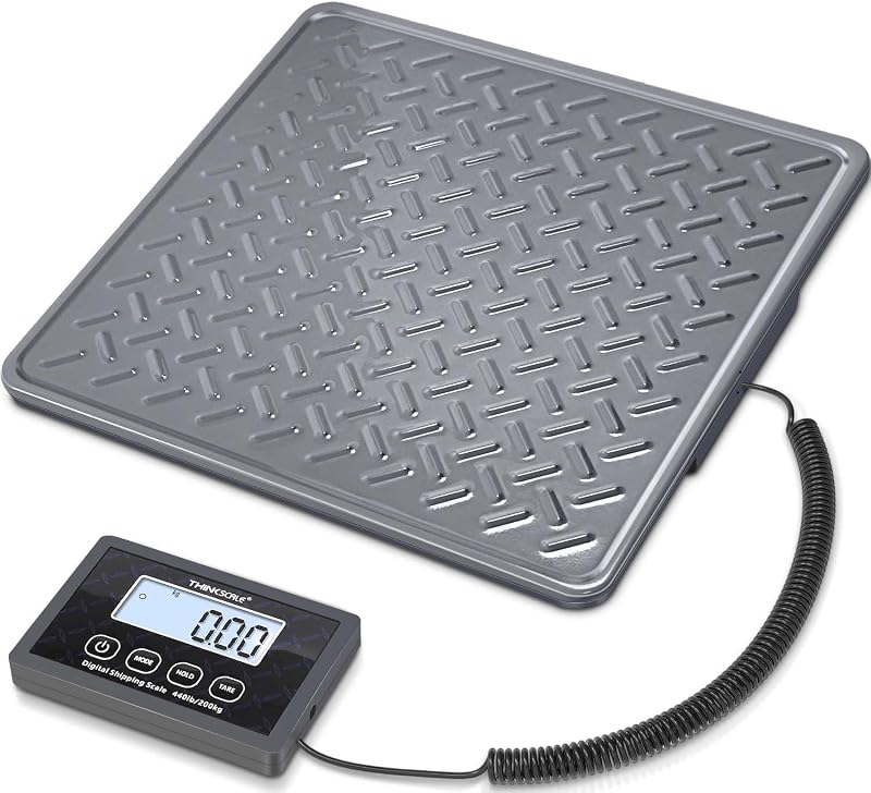 THINKSCALE Shipping Scale, 440 lb x 1 oz Heavy Duty Digital Postal Scale | Alloy Steel Platform with Hold, Tare & Backlit LCD, Package & Luggage Scale, Battery & AC Adapter Included