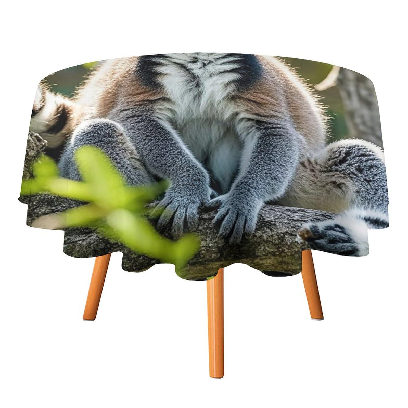 Nappe ronde imprimé lémurien 152 cm en polyester lavable pour table de salle à manger