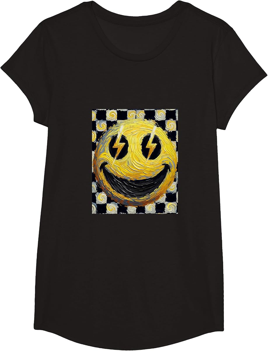 Happy Smile Face Checkered Van Gogh T-Shirt