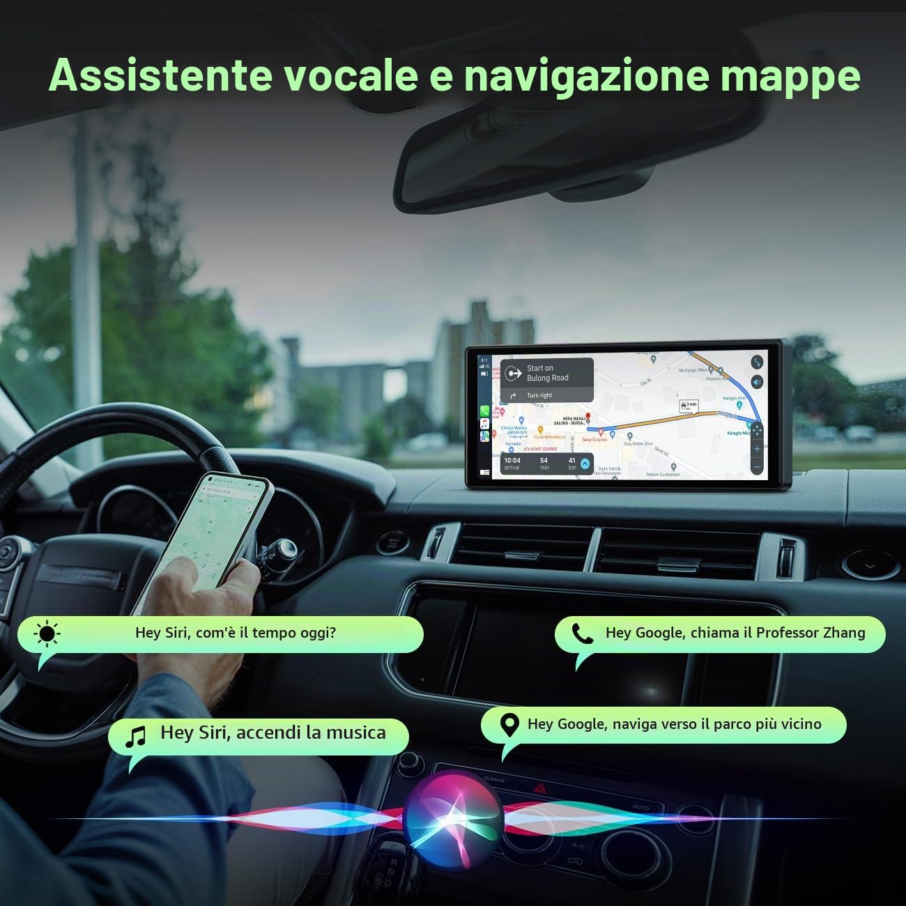 LAMTTO Schermo CarPlay Per Auto Portatile Carplay Wireless Android Auto 9,26" Touchscreen Autoradio Bluetooth Senza Fili Stereo con Mirror Link/Navigazione/Assistente Vocale/AUX/FM per Tutti i Veicoli