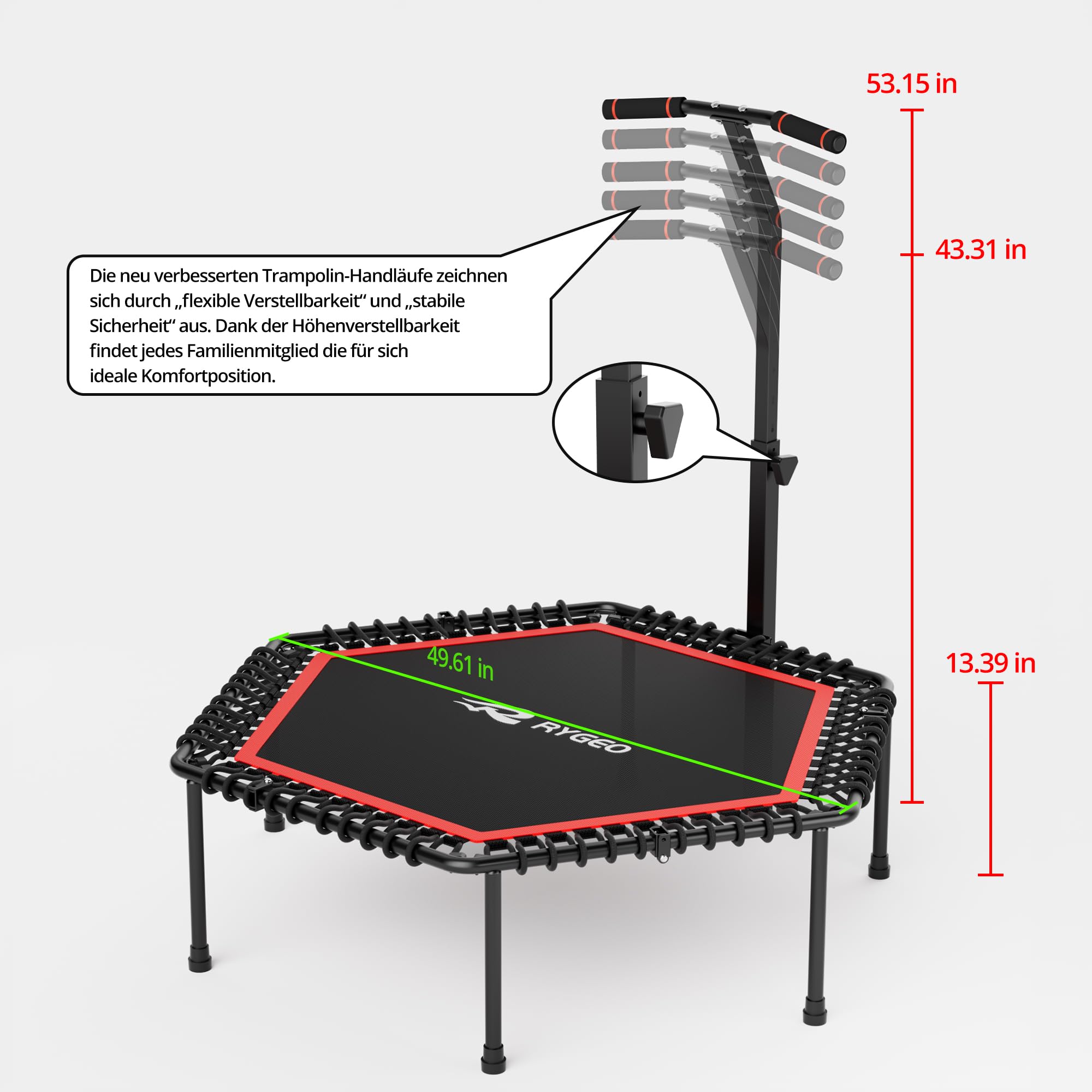 50-Zoll-Fitness-Trampolin für Erwachsene – Indoor-Rebounder mit stabilem Rahmen, ideal für das Training zu Hause und Sportübungen. Maximale Belastbarkeit 230 kg.
