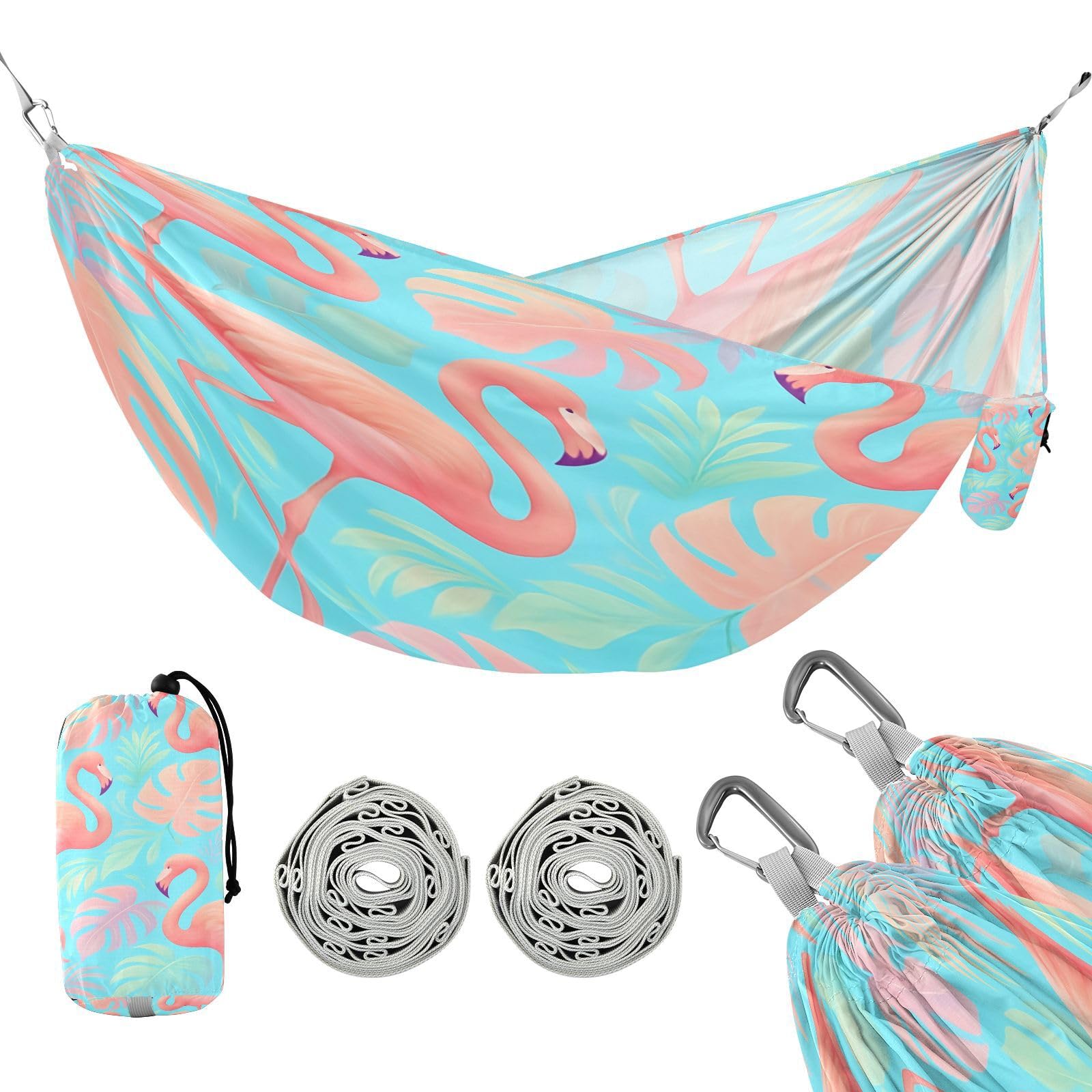 ATTX Pink Flamingos Camping Hammock - Lightweight & Portable Hammocks, Heavy Duty 330lbs Capacity for Indoor, Hiking, Backpacking, Travel, Backyard, Beach#233