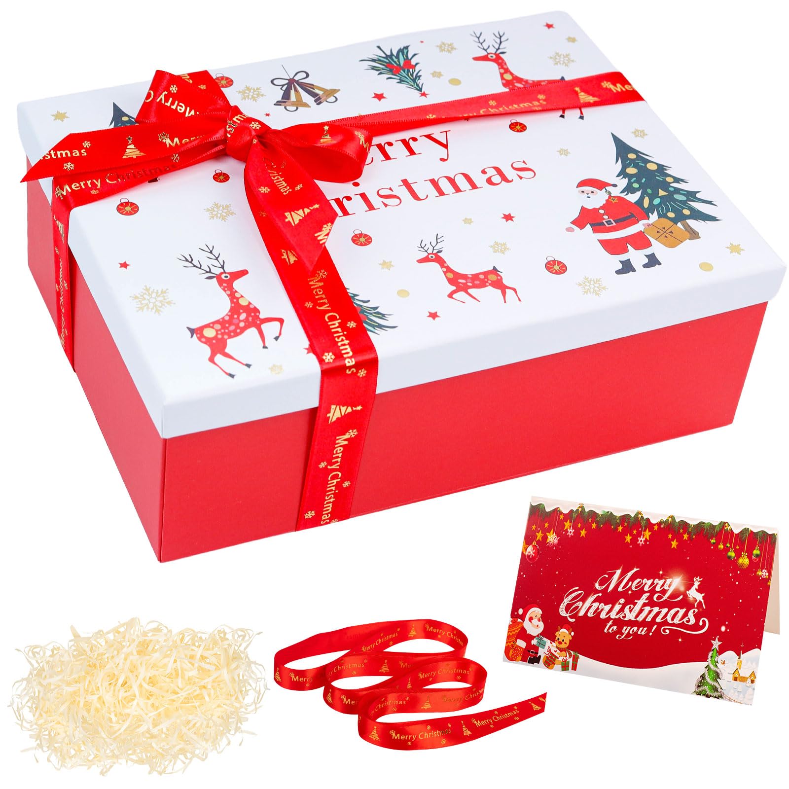 Red Christmas Gift Boxes for Present, Christmas Gift Box with White Lids