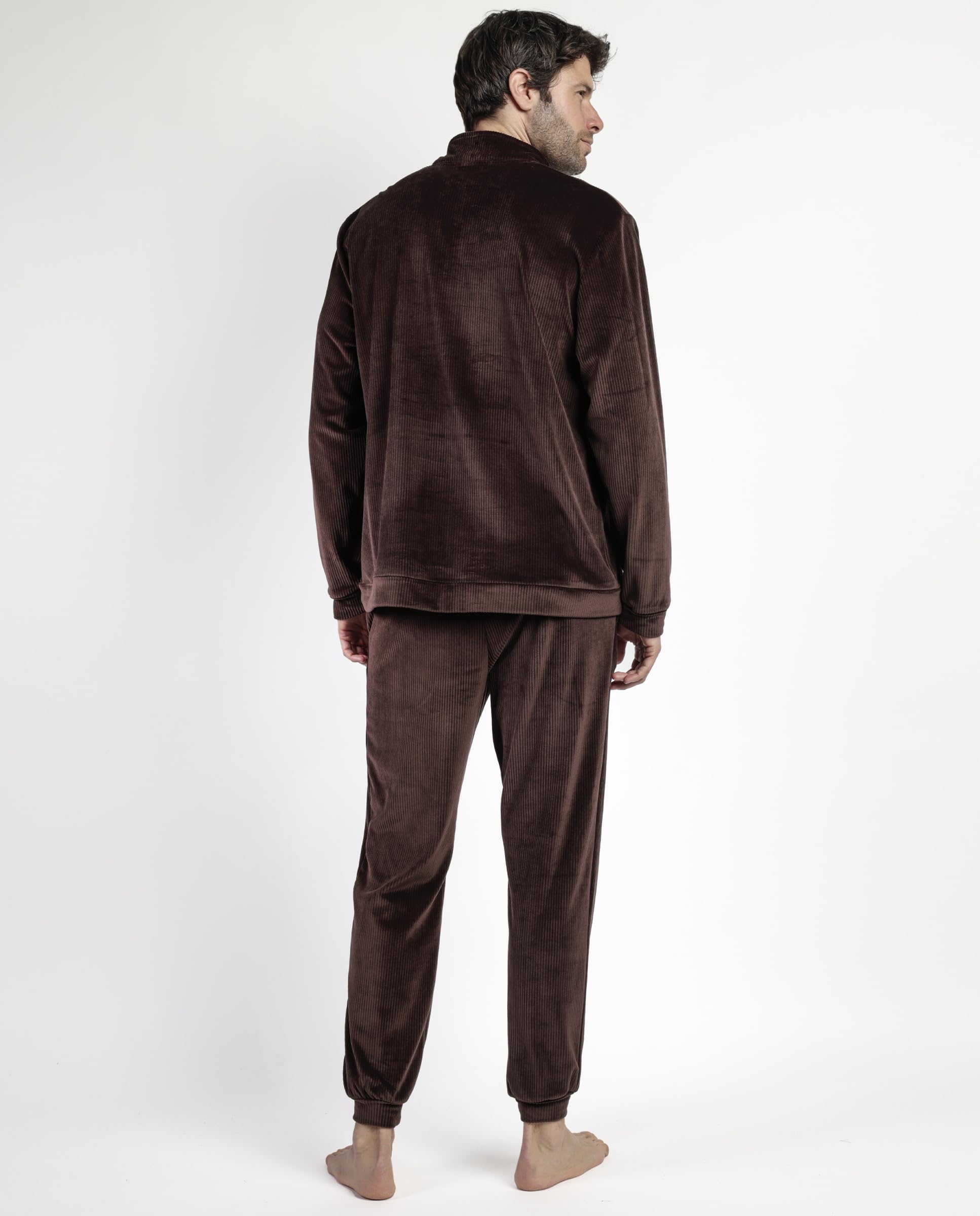 ADMAS Home Pijama Manga Larga Terciopelo Cuello Alto Corduroy para Hombre
