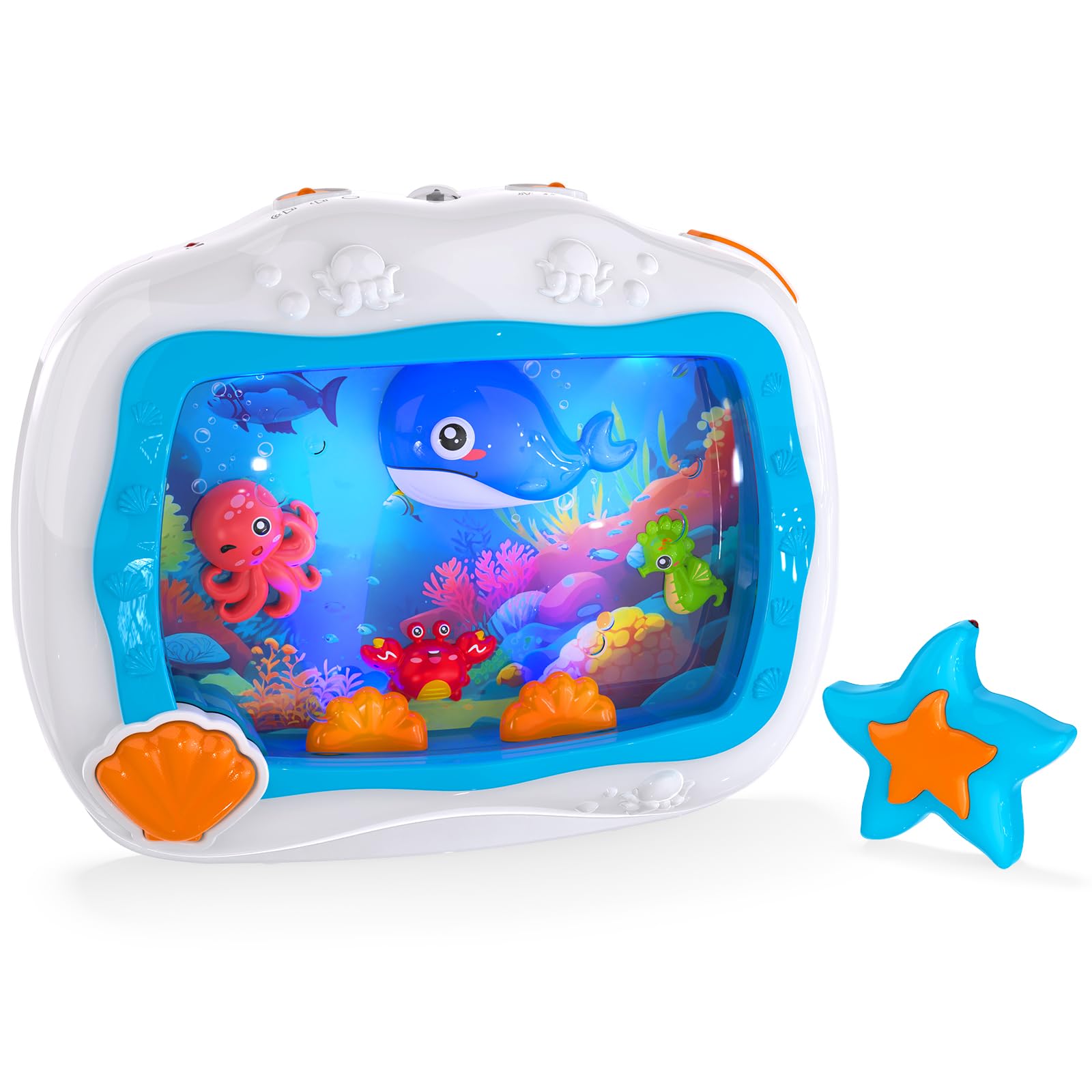 Insnug Baby Aquarium Toy, Baby Crib Toy with Light & Soothing Sound for Newborn 0-6 Months, Musical Sleep Soother with Remote Nursery Decor for Infant Crib Hanging Car Seats Travel - Blue