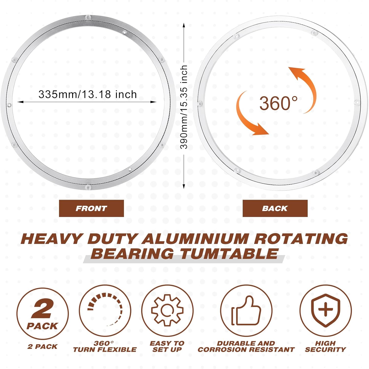 JaGely 2 Pack 16 Inch Lazy Susan Hardware Aluminum Alloy Turntable Rotating Hardware Heavy Duty Lazy Susan Bearing Ring Mechanism for Kitchen Dinning Table