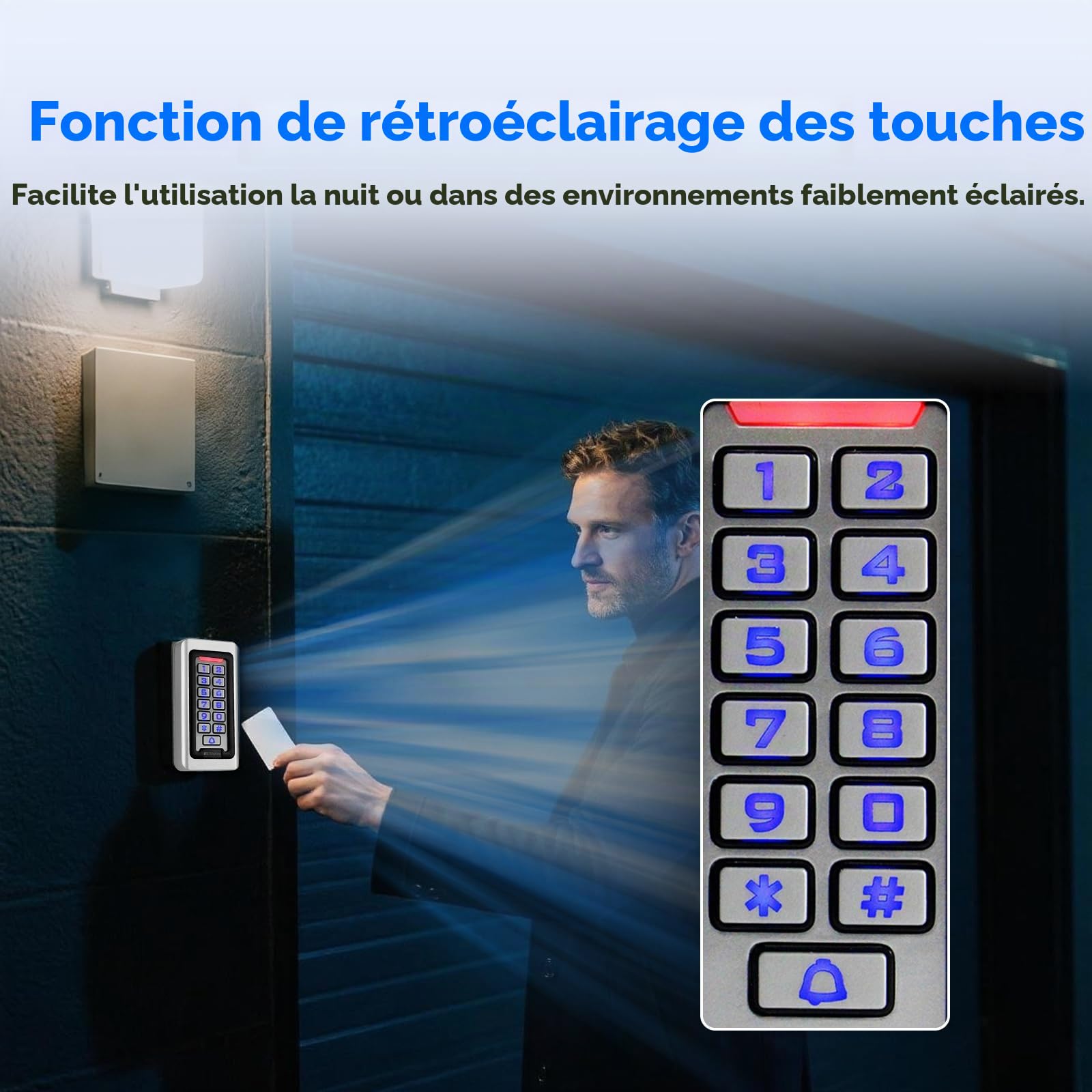 Retekess T-AC03 Digicode Porte Clavier à Code, Contrôle d’Accès | pour Garage, Maison, Appartement, Usine, IP68, PIN RFID 125KHz, DC12V, 2000 Utilisateurs