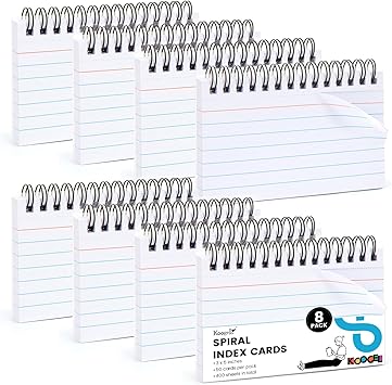 Koogel 400PCS Index Cards 3x5, Flash Cards with Waterproof Covers for Back to School, Lined Heavy Weight Notecards Ruled Study Flashcards with Spiral for Students Teachers Studying Learning, White