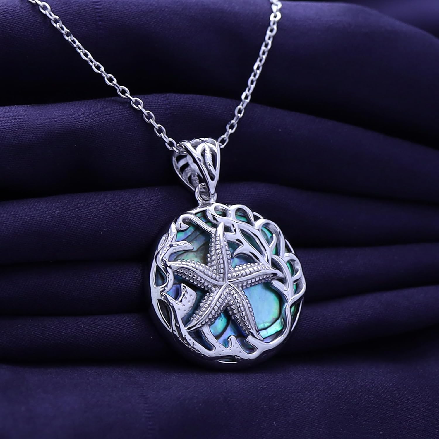 AFFY Abalone Shell Animal (Starfish, Dolphin, Seahorse, Frog, Dragonfly, Whale Tail, Turtle) 14K White Gold Over Sterling Silver Pendant Necklace Jewelry Gift For Her - Image 3