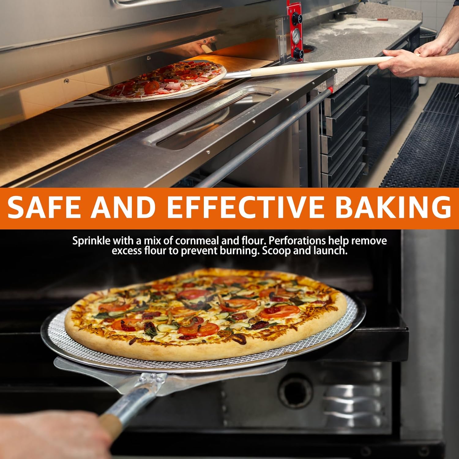 10-Inch Big Round Shovel Pizza Cake Baking Tools Pizza Tools Pizza Shovel Transfer Thick, Silver, 43 * 25.5 * 31.5Cm