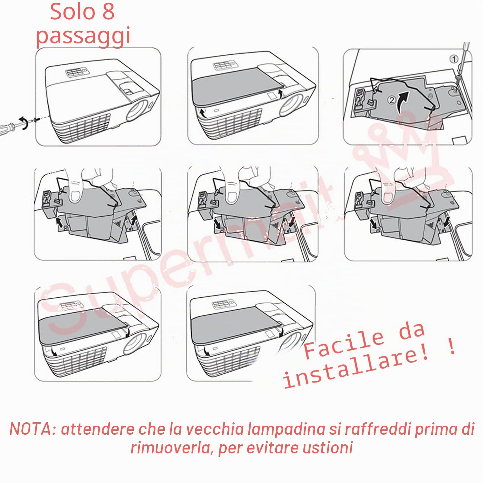 per ELPLP96/V13H010L96 A+ lampada di ricambio del proiettore/lampadina con alloggiamento, compatibile con Epson EB-108/EB-2042/EB-2142W/EB-2247U/EB-970/EB-980W/EB-990U/EB-S39/EB-S41/EB-U05