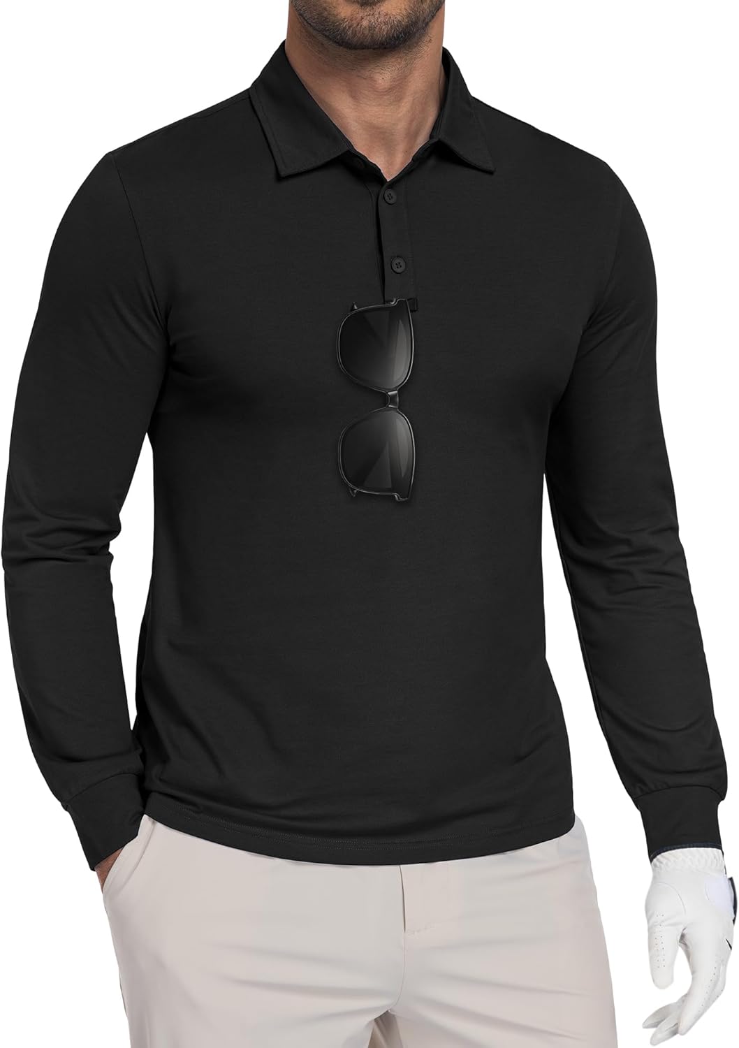 DOWMQ Mens Long Sleeve Polo Shirts Lightweight Quick Dry Golf Shirts Sun Protection Casual Collard Shirt Button Polo Tee