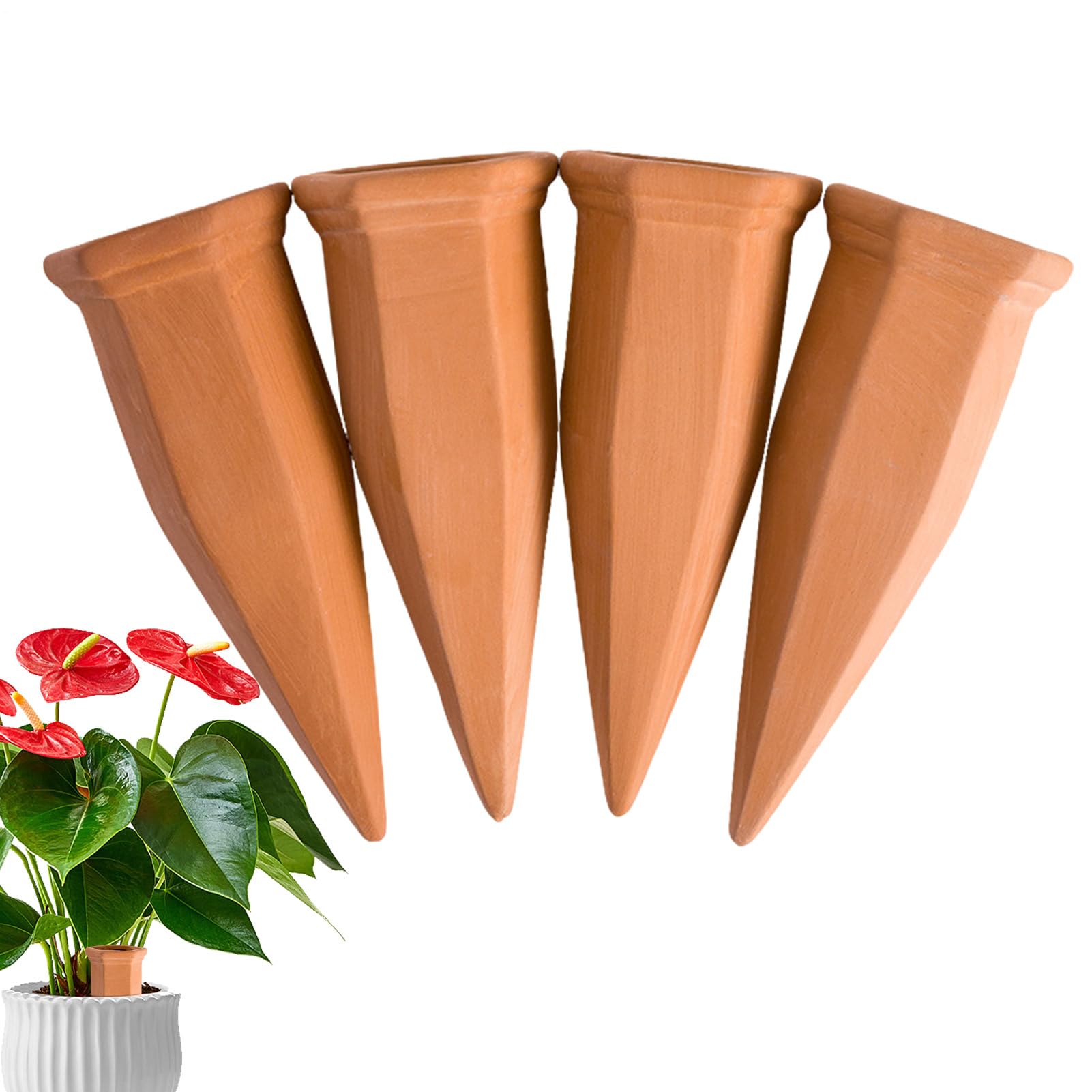 Terracotta Watering Spikes - Automatic Drip Spikes Ground Plug-in Stakes | Garden Irrigation Vertical Waterer for Orchids, Aloe, Cactus, Daisy