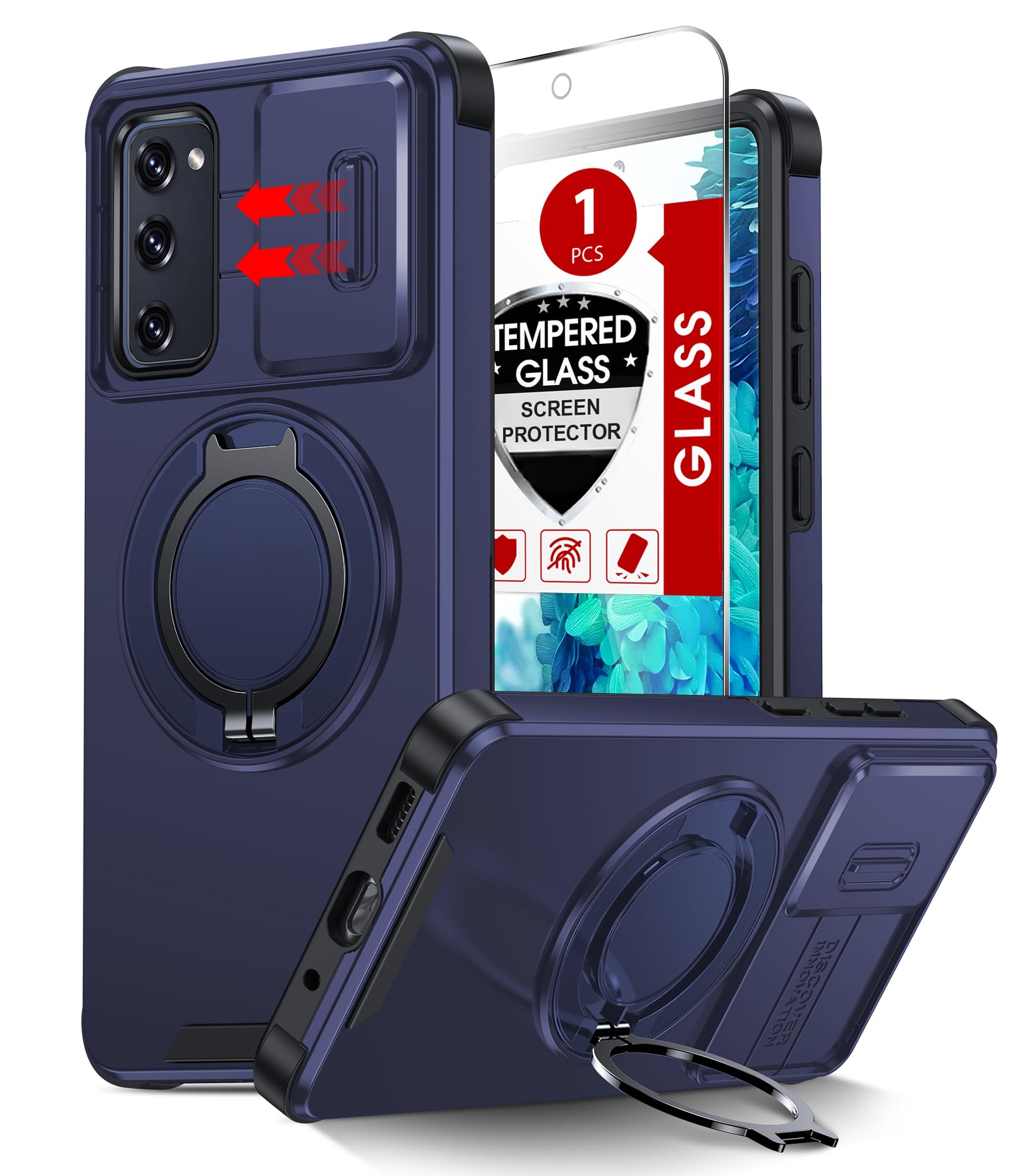 LeYi for Samsung S20 FE-Case: Silde Camera Cover+Magnetic Stand, Blue