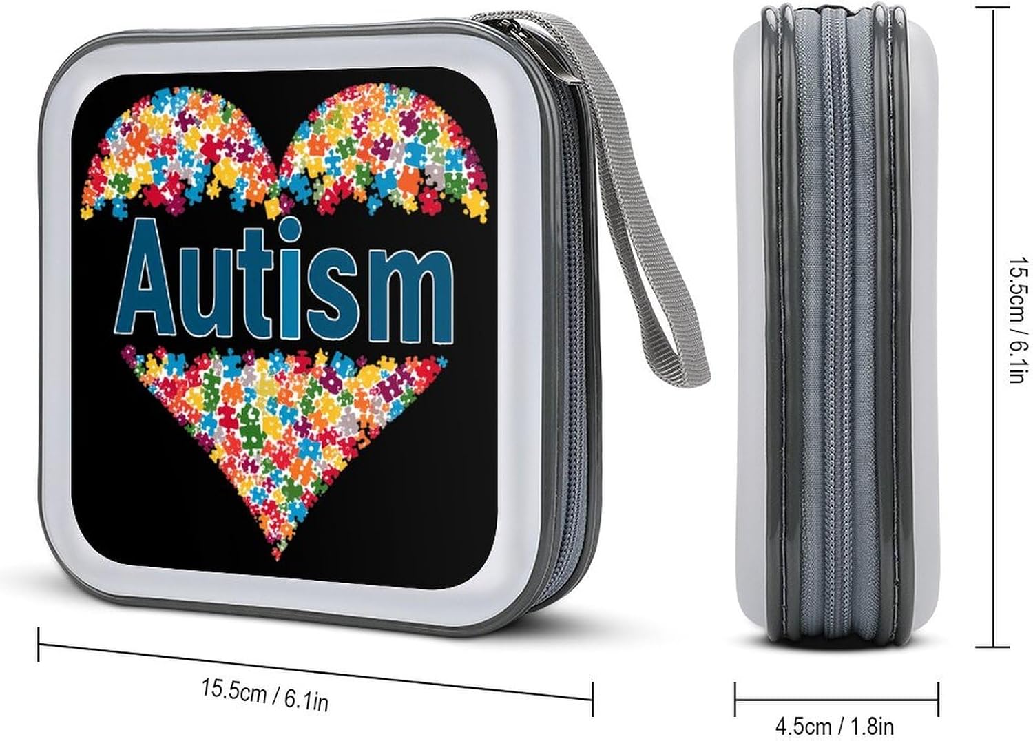 Autism Awareness Puzzle Heart Protective CD Case Storage Rack 40 Capacity DVD Holder Organizer Car Travel