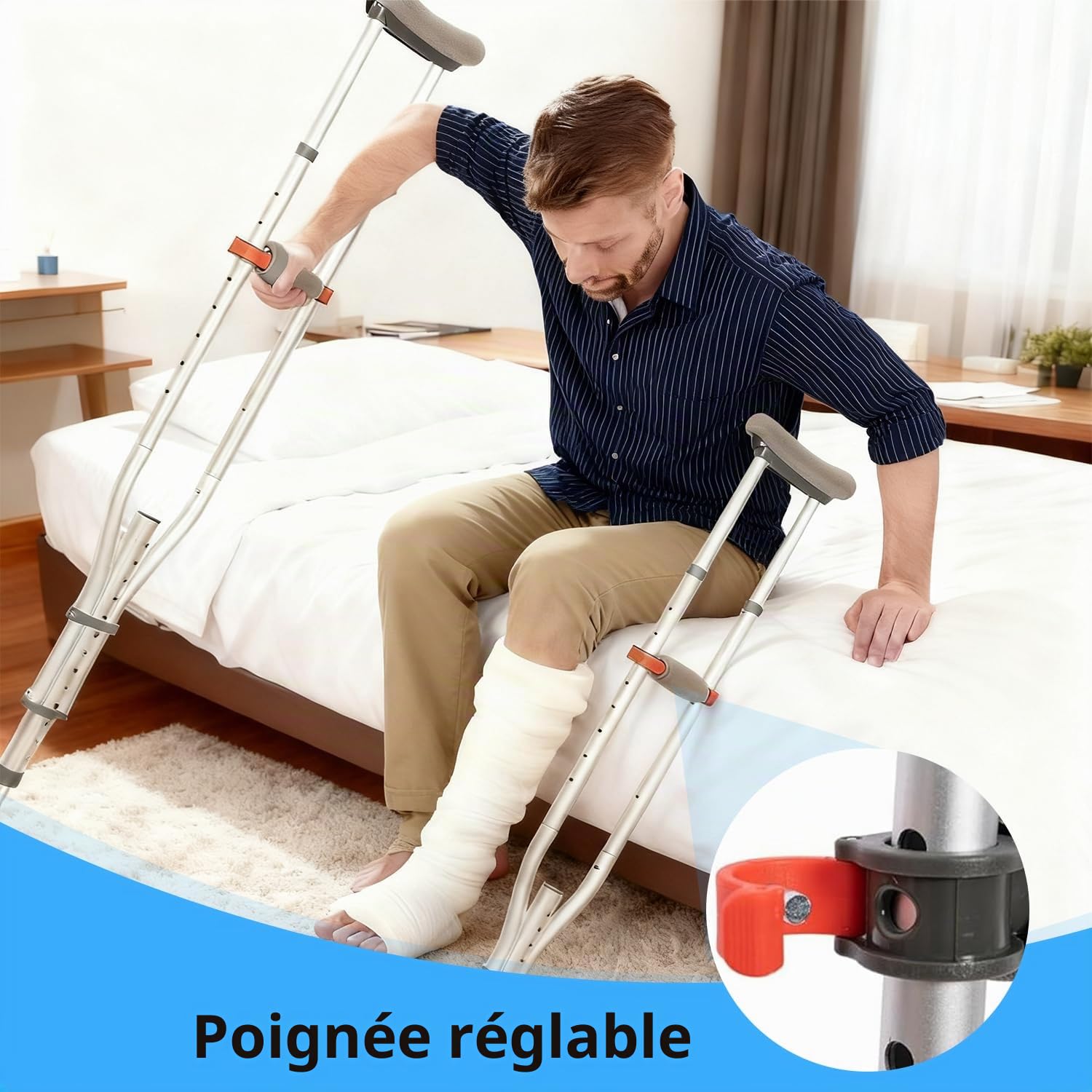 Béquilles Sous les Aisselles, 1 Paire Béquille Réglables pour Adultes, Canne Pliable en Aluminium avec Coussinets Sous les Aisselles et Pieds Antidérapants,pour Personnes Âgées,Adultes et Adolescents