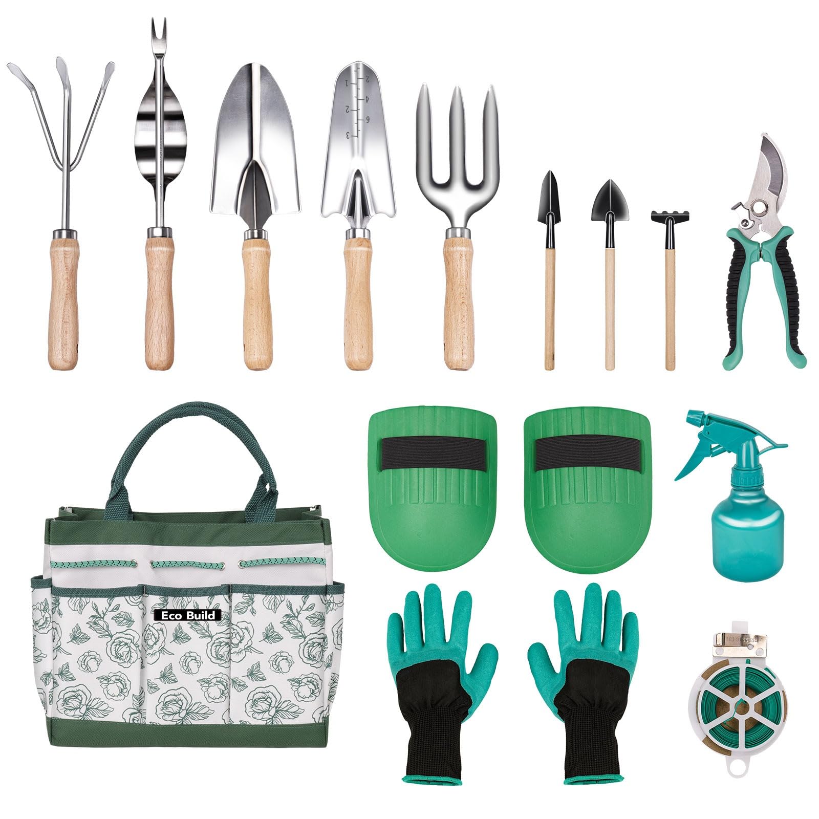 Ensemble d'outils de jardin 14 pièces en acier inoxydable avec sac