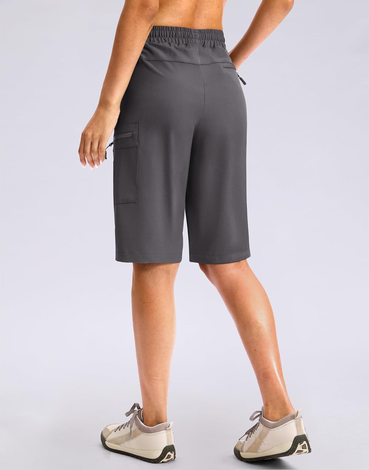 Viodia 13'' Womens Hiking Shorts Knee Length Cargo Bermuda Shorts for Women with Zipper Pockets Quick Dry Summer Short