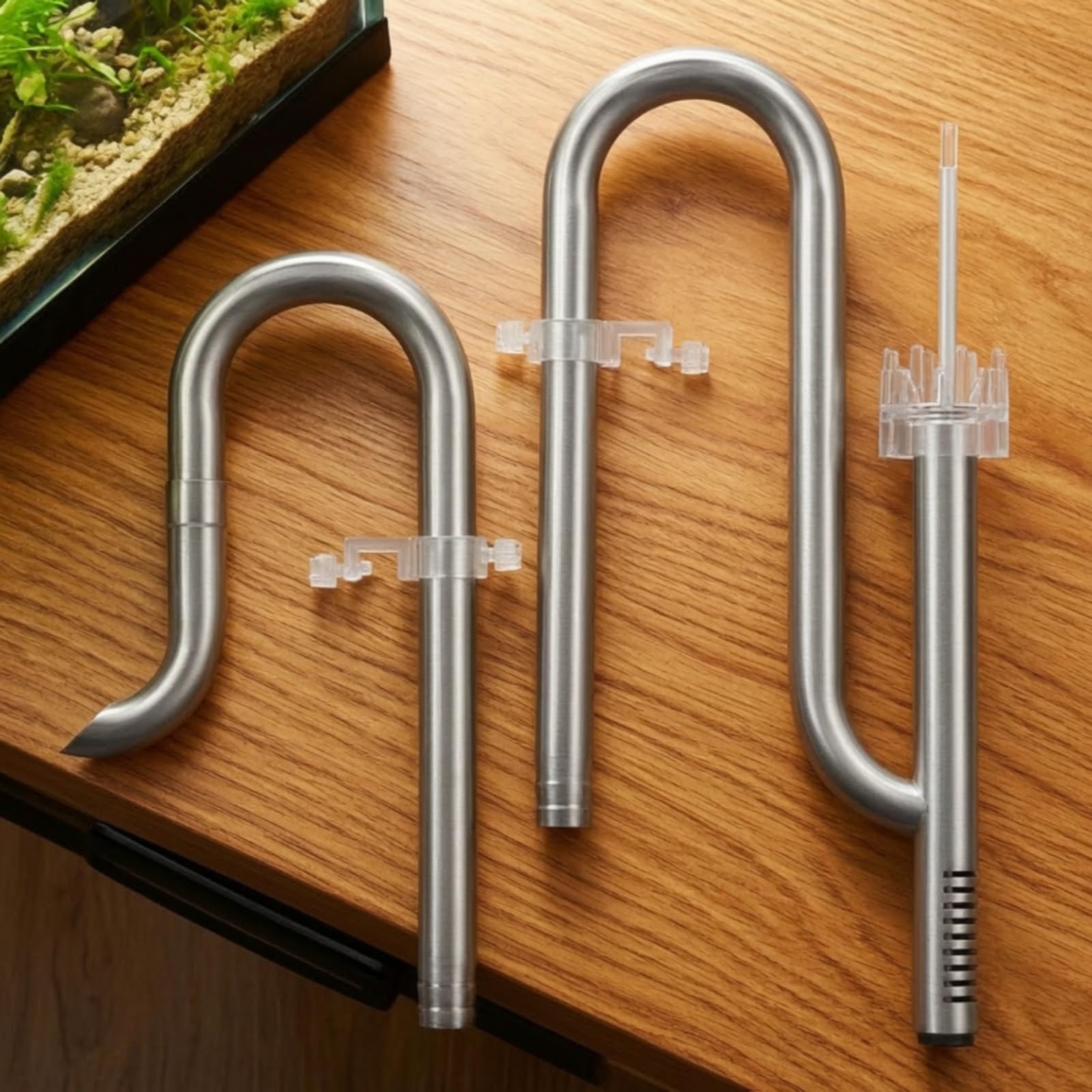 Skimmer di Superficie per Acquario Kit Tubi Ingresso Uscita Inox 304 con Bocca Curva Regolabile per Filtrazione E, Set Di Rimozione Olio Da 12 Mm, Modalità Superiore