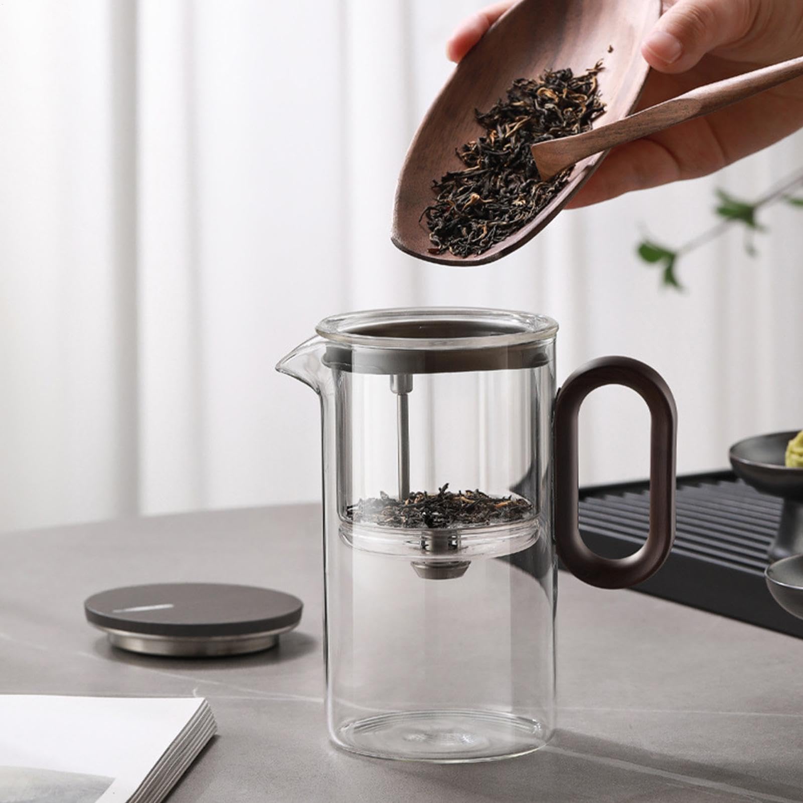 Teiera in filtrante Teiera con infusore per tè, manico e coperchio in