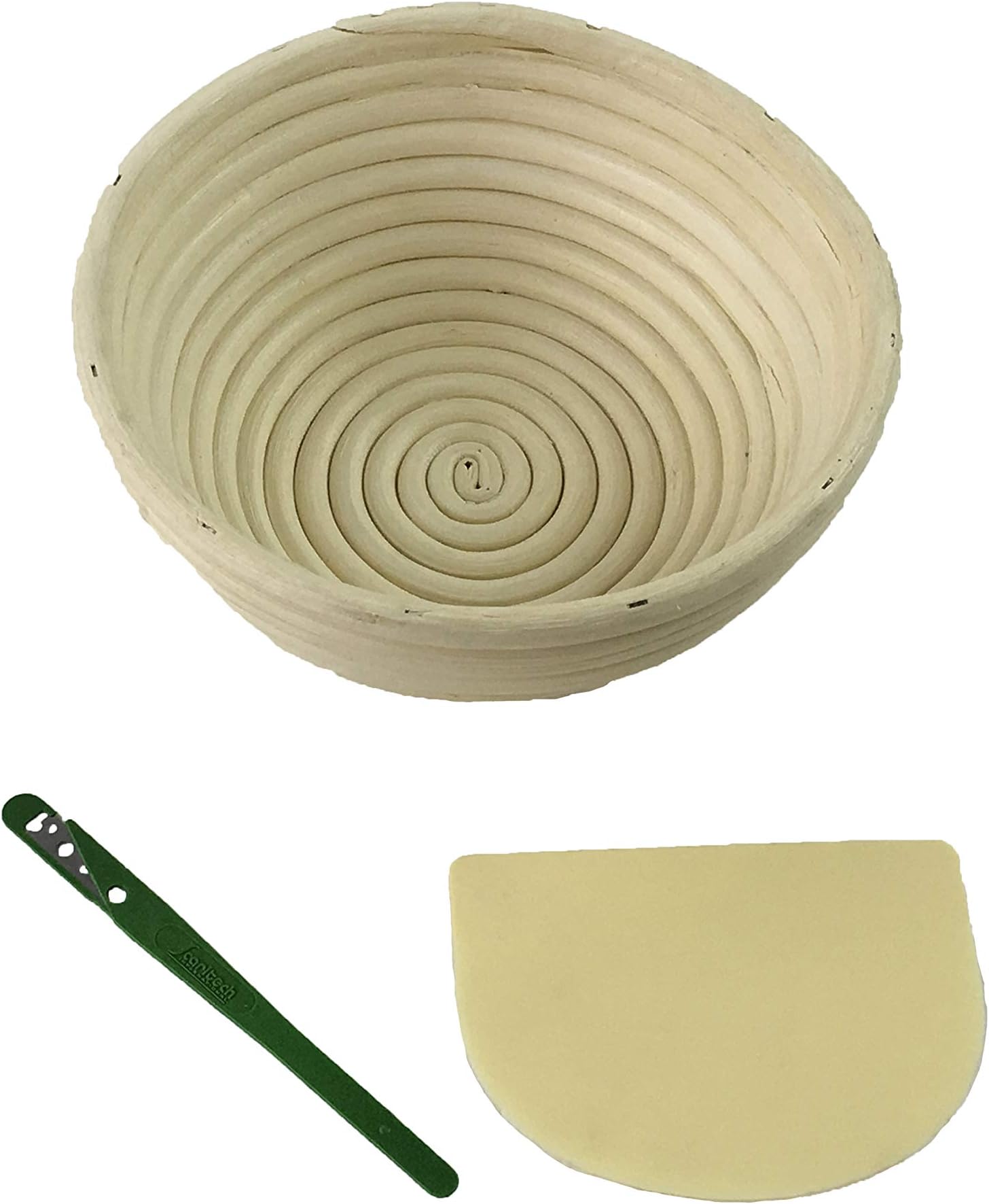 Bread Proofing Basket 7 inch round by Artisan Baking Co, Dough Scraper+ Scoring knife bread - for Professional & Home Bakers- sourdough bread