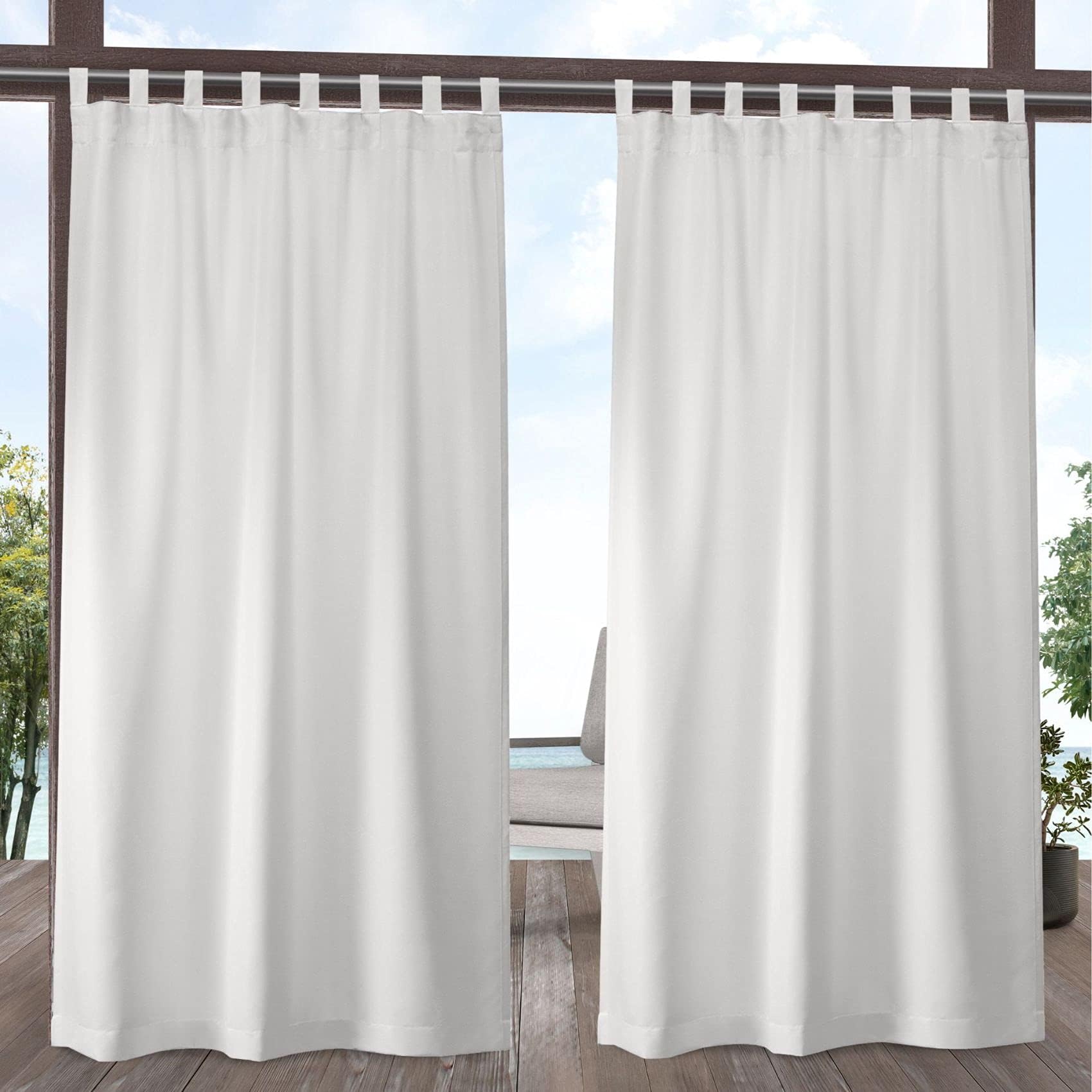 Cabana Solid Indoor/Outdoor Light Filtering Hook-and-Loop Tab Top Curtain Panel Pair, 54"x84", Vanilla
