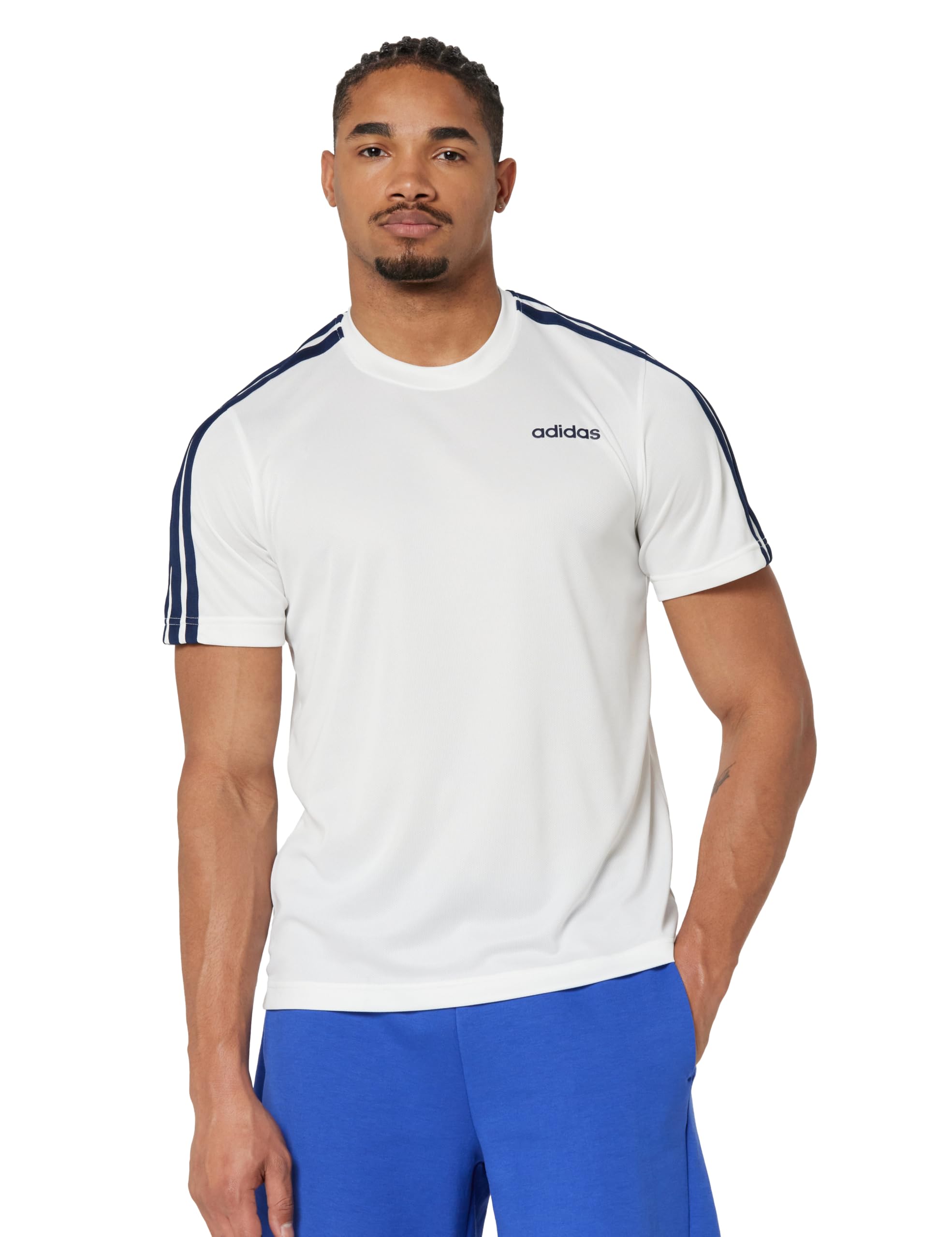 adidas Sporty Men Round Neck 3-Stripes Tee - Lightweight, Breathable & Moisture-Wicking Sports T-Shirt for Training, Running, Gym & Everyday Casual Activewear for All-Season