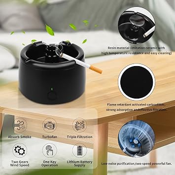 Smoke Removing Ashtray, Clean Air for Home, Outdoor Ashtrays Air Purifiers for Smokers, Smokeless Ashtray Indoor