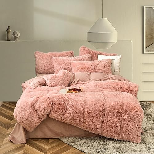 Miniatura 7 de MorroMorn Juego de funda de edredón esponjoso, 5 piezas, juego de ropa de cama de pelo sintético, terciopelo de felpa ultra suave para King, tamaño