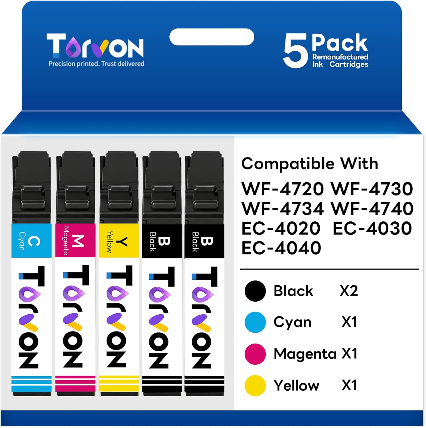 Remanufactured Ink Cartridge for Epson 802 802 XL Ink Cartridges Combo Pack Compatible wirh Workforce Pro WF-4740 WF-4730 WF-4720 WF-4734 EC-4020 EC-4030 (2 Black, 1 Cyan, 1 Magenta, 1 Yellow)