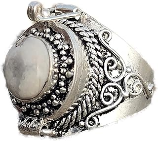 White Howlite Ring | Poison Box Ring | White Turquoise Ring | Oval Stone Ring | Poison Box Jewelry | White Buffalo Ring | Openable Ring | Vintage Box Ring | Poison Ring | Healing Crystal Ring| Locket Ring| Secret Message Ring| Poison Pill Box| Howlite Jewelry