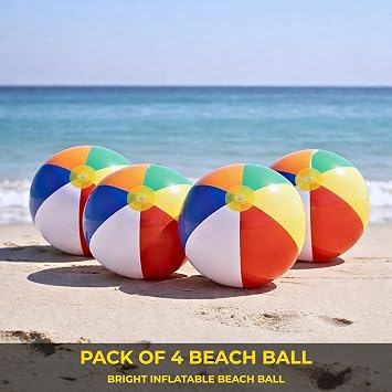 SHATCHI 4 Pcs 16 Inch Inflatable Rainbow Beach Ball, Multicolour Blow Up Pool Toy for Swimming Pool Parties, Summer Outdoor Water Games, Holiday Beach Play, Garden Fun and Pool Party Decoration