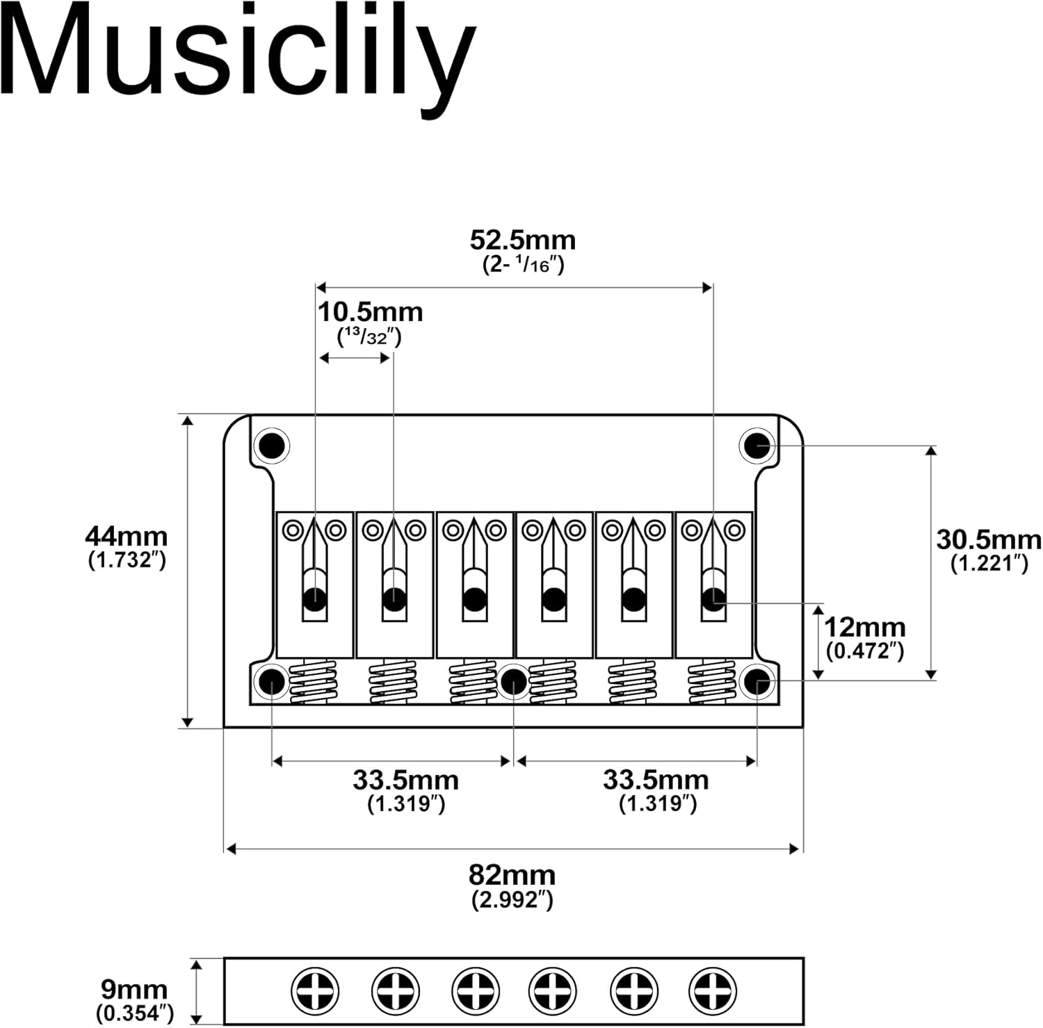 Musiclily Ultra Brass 52.5mm Fixed Hardtail Bridge for 6 String Strat Tele Style Electric Guitar, Gold