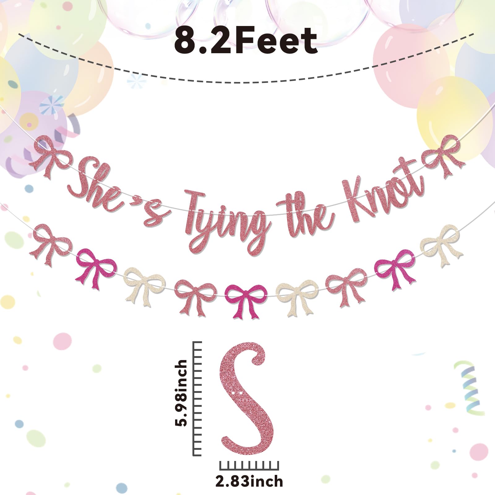 Wimpelkette mit pinker Schleife und Aufschrift "She's Tying The Knot", für Brautparty, Verlobung, Hochzeit, Party, Dekoration, rosa Glitzer