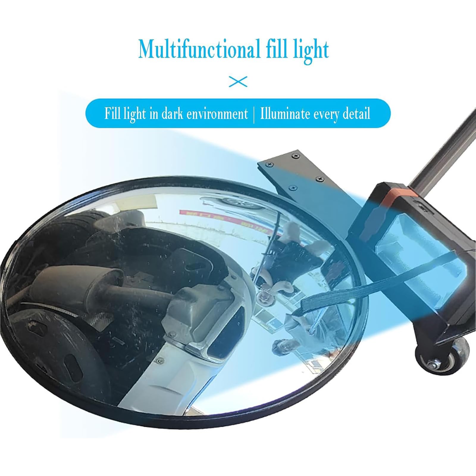 Espejo Retráctil para Bajos, Espejo De Inspección para Bajos con Luz De Relleno, Superficie del Espejo: 300 Mm, Longitud Telescópica: 475-1140 Mm, Utilizado para Inspección De Bajos