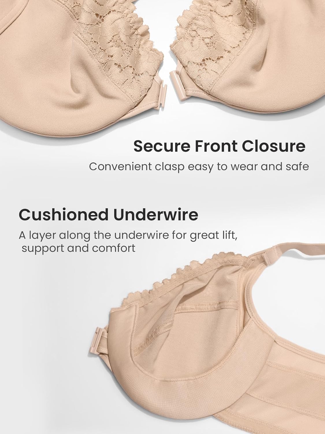 DELIMIRA Women's Front Closure Bras Posture Full Coverage Plus Size Lace Underwire Unlined Bra - Image 5