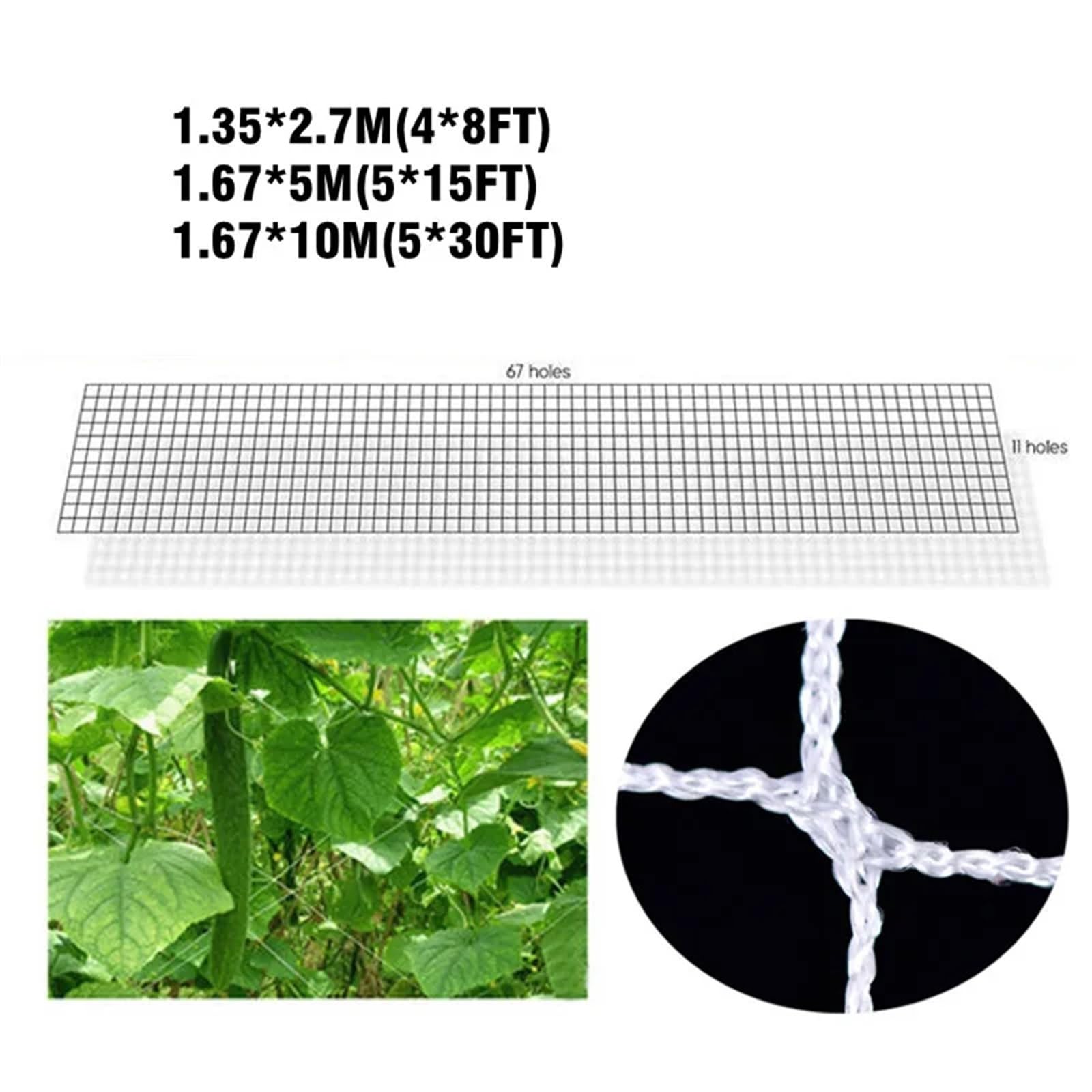 Filet de treillis robuste en polyester pour plantes grimpantes - Accessoire de jardin hydroponique - Support multi-usage - 1,67 x 5 m - Pour croissance verticale