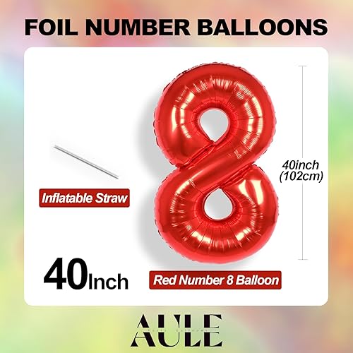 Miniatura 5 de AULE Globos grandes de 40 pulgadas con número 8, globos de helio de aluminio grandes del 0 al 9, decoraciones gigantes de fiesta de cumpleaños