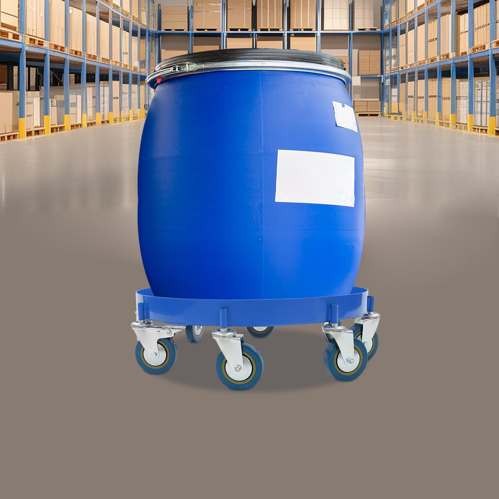 Chariot de transport pour fûts d'huile de 200 l, planche à roulettes à 8 roues avec capacité de charge de 900 kg, en métal, pour atelier, entrepôt et industrie (bleu)